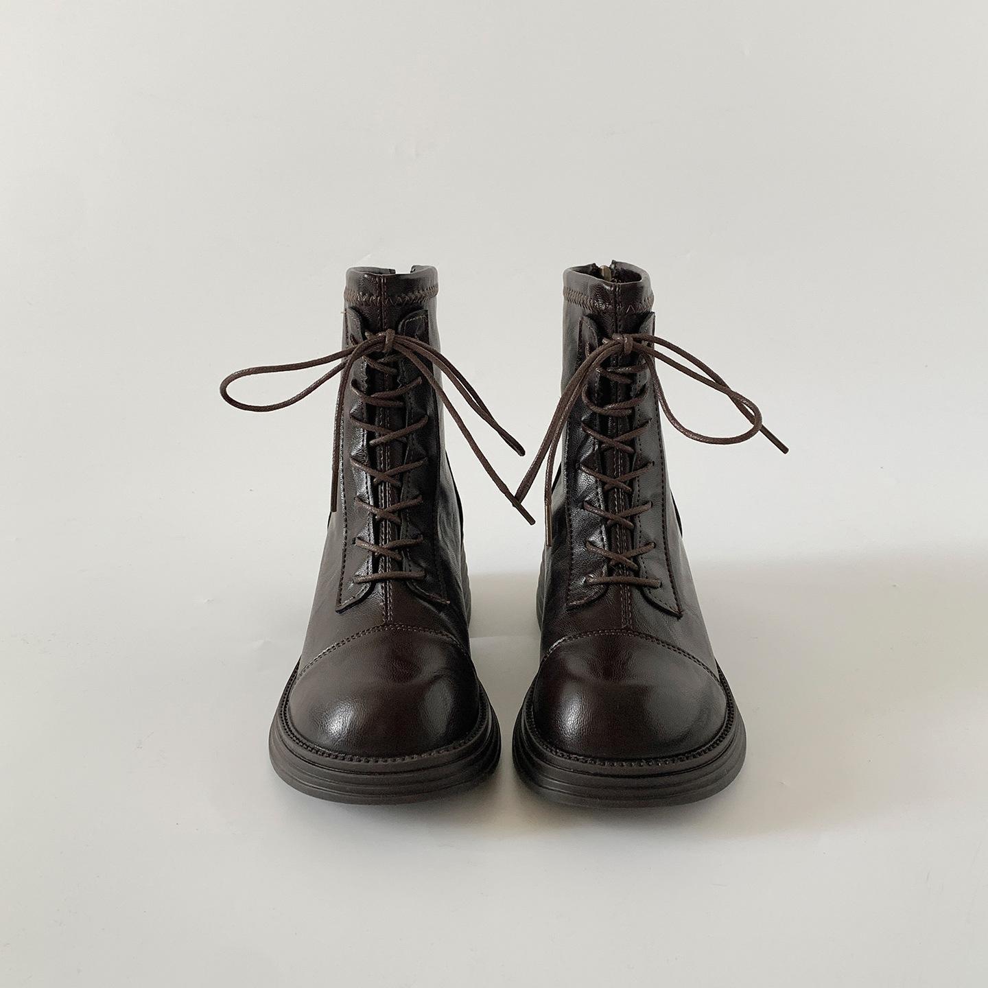 

Black retro British style thick heel thick-soled Martin boots women s 2025 new autumn with skirt and thin short boots 40 коричневый