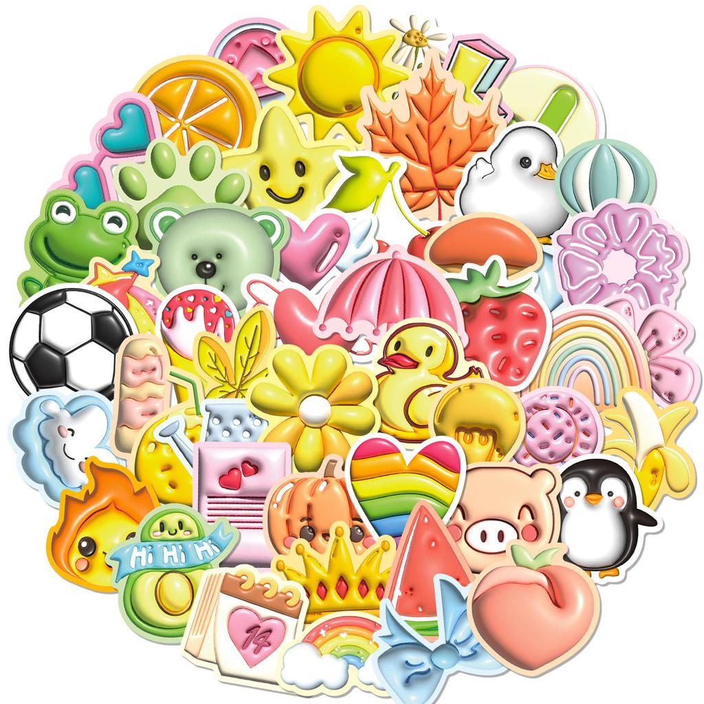 50 3D Expansion Visual Three-dimensional Small Fresh Doodle Stickers Lemon Penguin DIY Suitcase Laptop Stickers