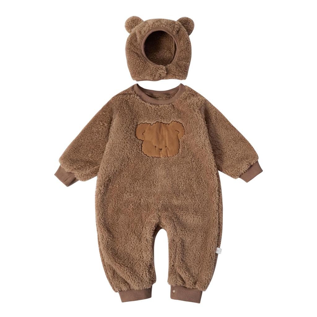 Volunboy Baby Romper Fluffy Long Warm Winter Outfit with for Boys and Cute Bear Perfect for Baby Sizes Size Coverall, Sleeves, Hat, Girls, Print,
