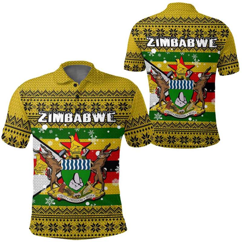 Letné polokošele s 3D potlačou Zimbabwe s klopou, módne ležérne pánske polokošele s krátkym rukávom