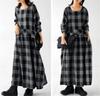Maxi Checkered Long Loose Midi Long Maxi Winter One Size Fits [Mouhoukyo] Women's Dress, Pattern, Sleeves, Fit, Length, Length, Spring, Autumn, (Color
