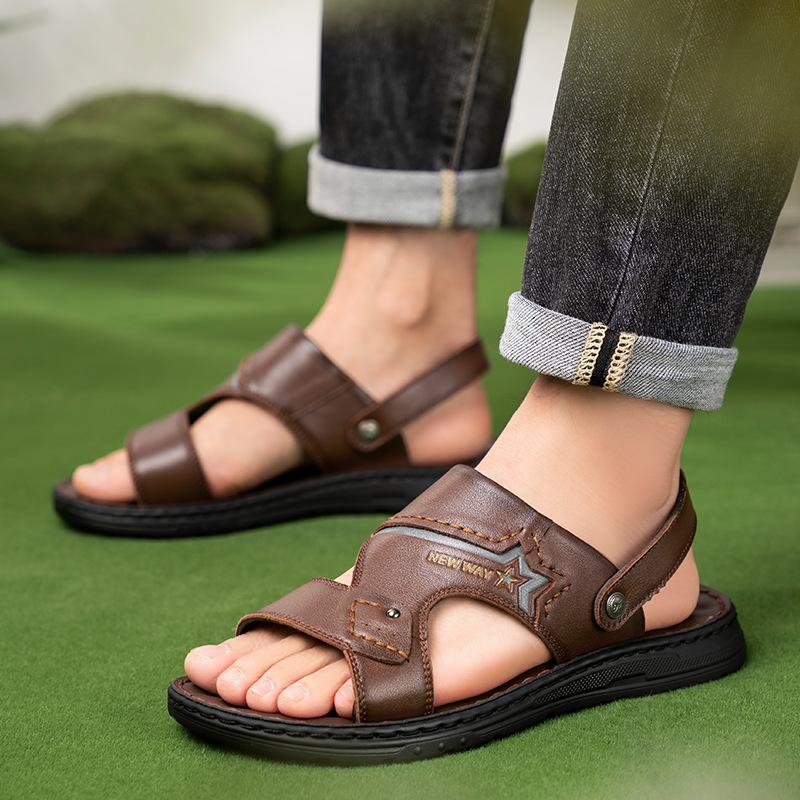 

Sandals men s new summer casual non-slip soft-soled beach shoes men s leather breathable dual-purpose sandals shoes 44 темно-коричневого