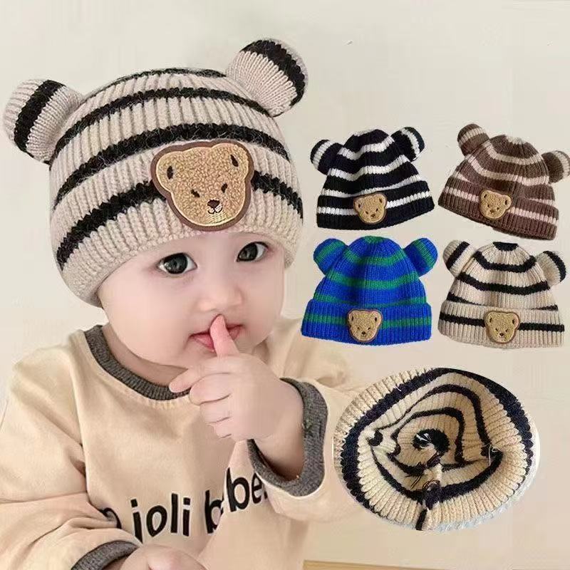 Children's hats Infants autumn and winter knitted hats Baby warm thickened boys and girls ins cute wool hats