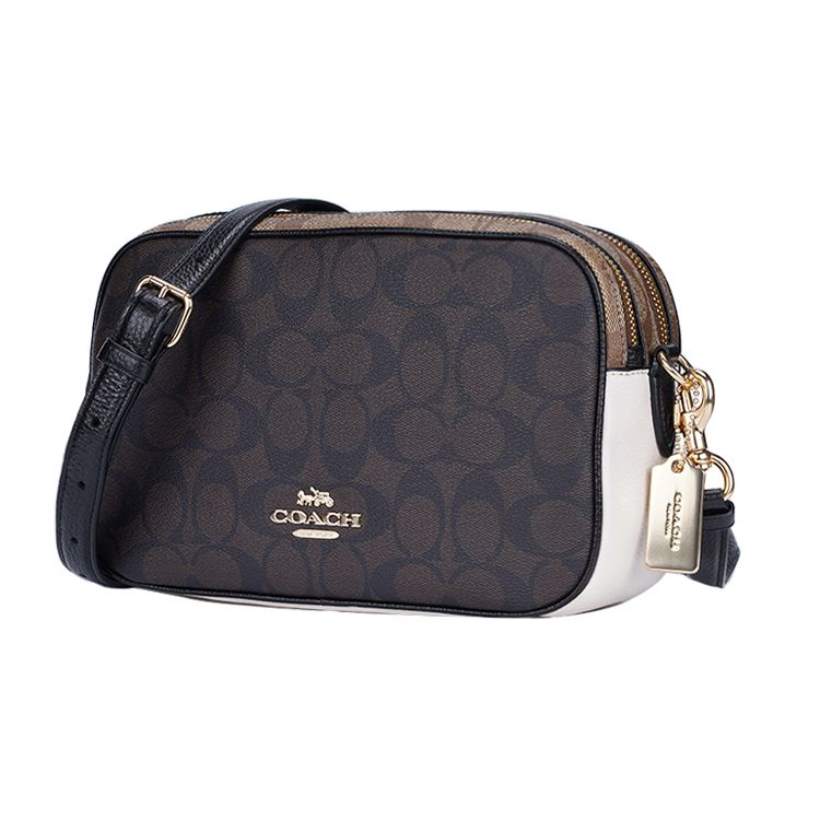 Coach Jes 25 Double Zipper Closure PVC Shoulder Bag Women Shoulder Bag Dark-Brown Multicolor C1767-IMNOX