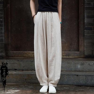 2025 Spring/Summer Women's Cotton Linen Slimming Lantern Pants - Sand Washed Loose Fit.