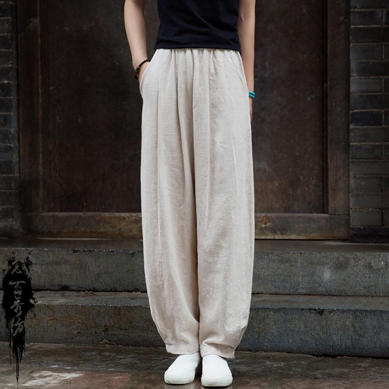 2025 Spring/Summer Women's Cotton Linen Slimming Lantern Pants - Sand Washed Loose Fit.