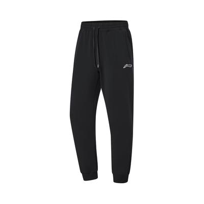Professional Basketball Series Solid Color Mid-Waist Tapered Knit Sports Pants Men Bottoms Black AKLT883-1