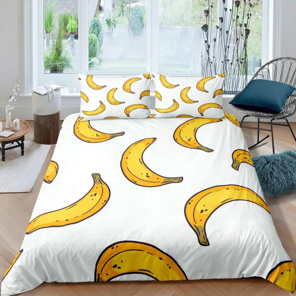 Yellow Banana Sweet Tropical Fruit Duvet Cover For Children Adult Vegetarian Polyester Quilt Cover Bedroom Decoration Queen Size