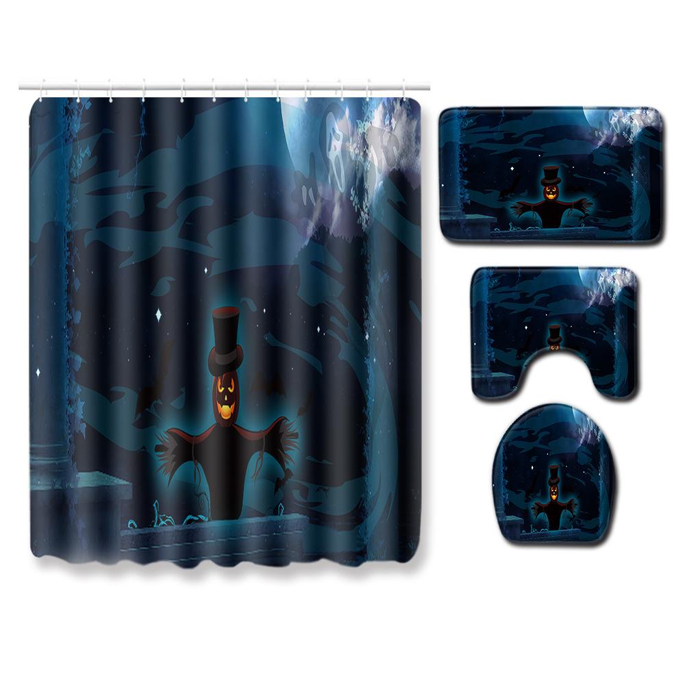 Halloween Shower Curtain Floor Mat Combination Four-Piece Set Bathroom Toilet Carpet Shower Room Foot Mat