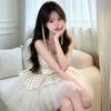 French gentle wind great-looking polka dot splicing waist fluffy mesh skirt design dress summer