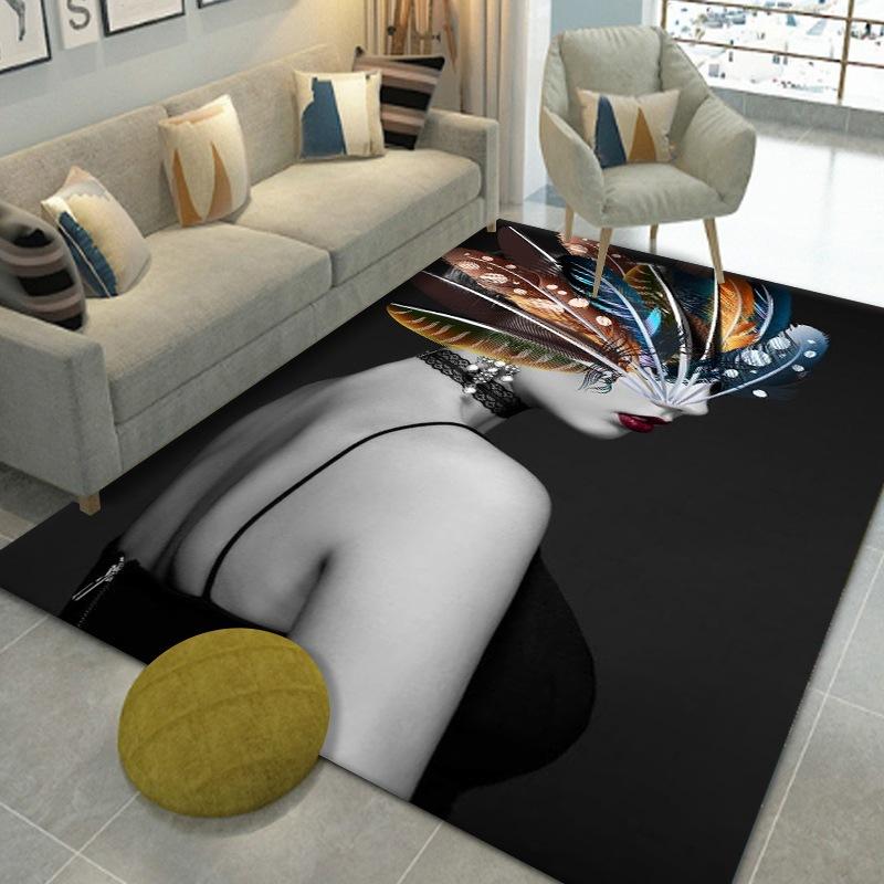 Household Sofa Floor Mat Feather Print Carpet Nordic Living Room Bedroom Geometric Rectangular Tea Table Floor Mat