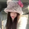 Korean Leopard Print Plush Bucket Hat for Women - Warm, Fluffy, Ear Protected, Large Fit for Autumn/Winter