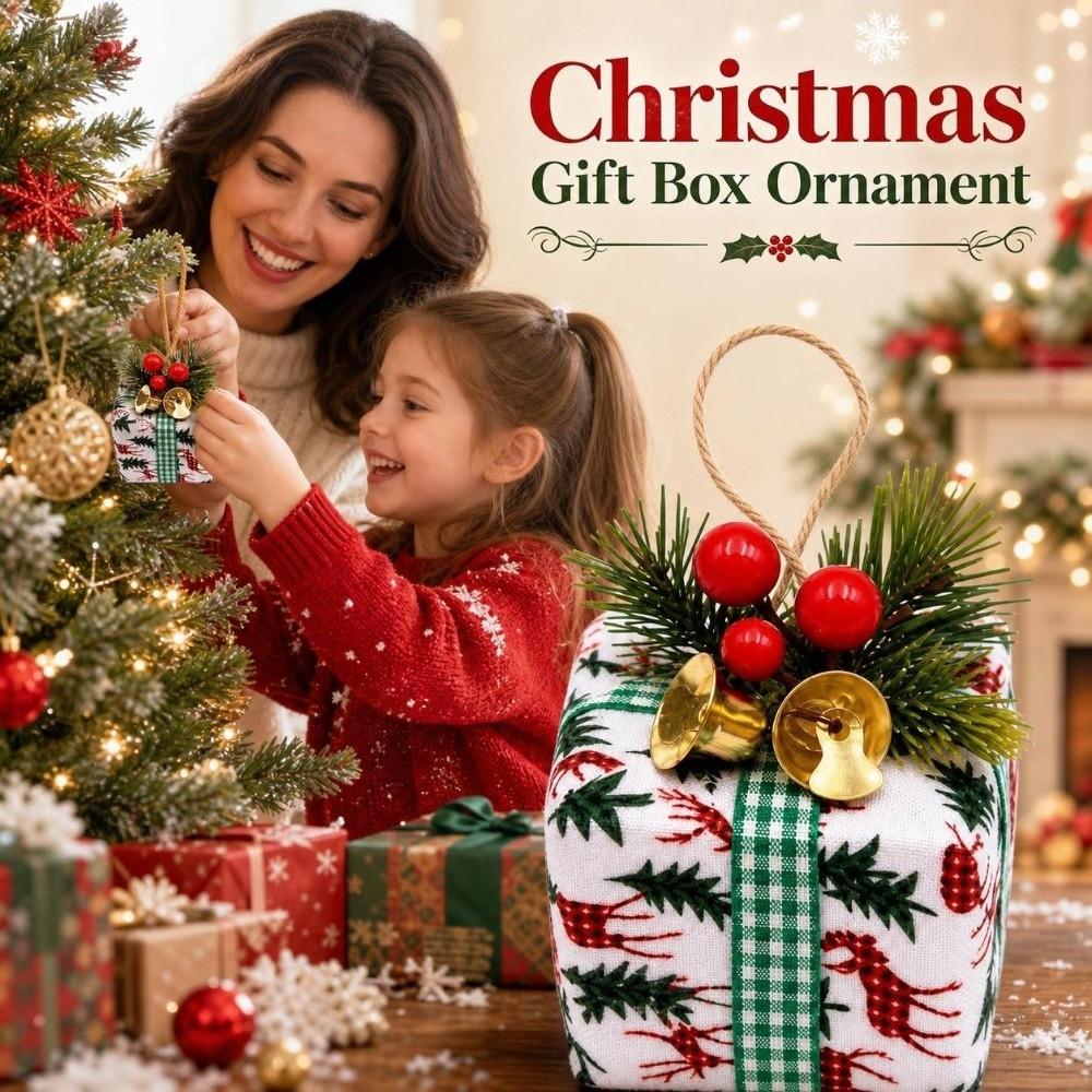 Artificial Christmas Gift Box Ornament Plaid Hanging Gift Pendant Xmas Tree Ornament  New Year Gift