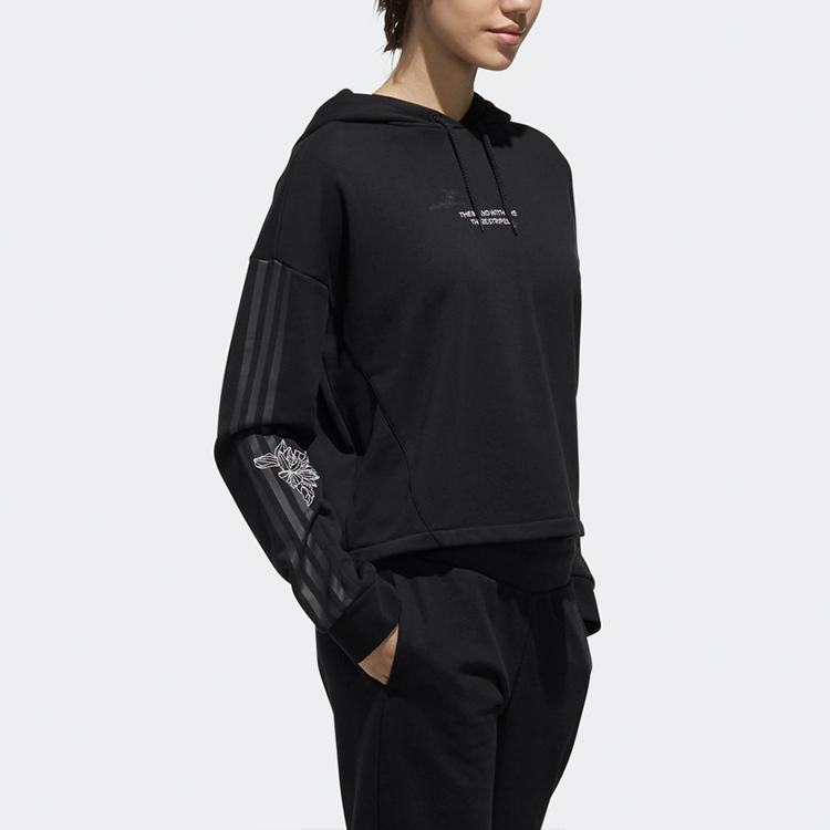 Adidas Casual Hooded Long Sleeve Pullover Sweatshirt Women Tops Black DZ7599
