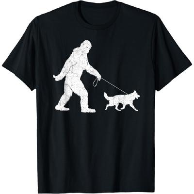 Funny Bigfoot Sasquatch Walking German Shepherd Dog Lovers T-Shirt