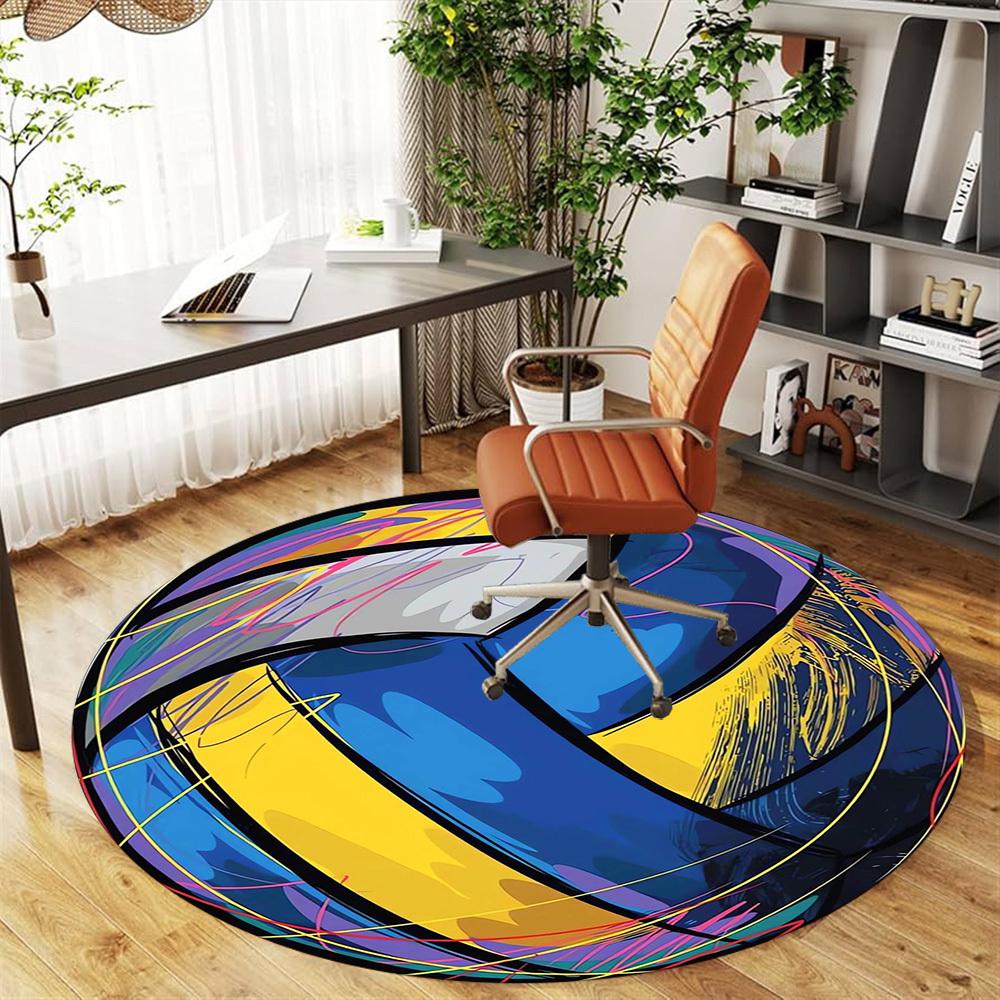 1pc Volleyball, Abstract Round Chair mat Area Rug - Non-Slip, Floor Mat for Office, Bedroom, home decor Christmas Gift p0811335