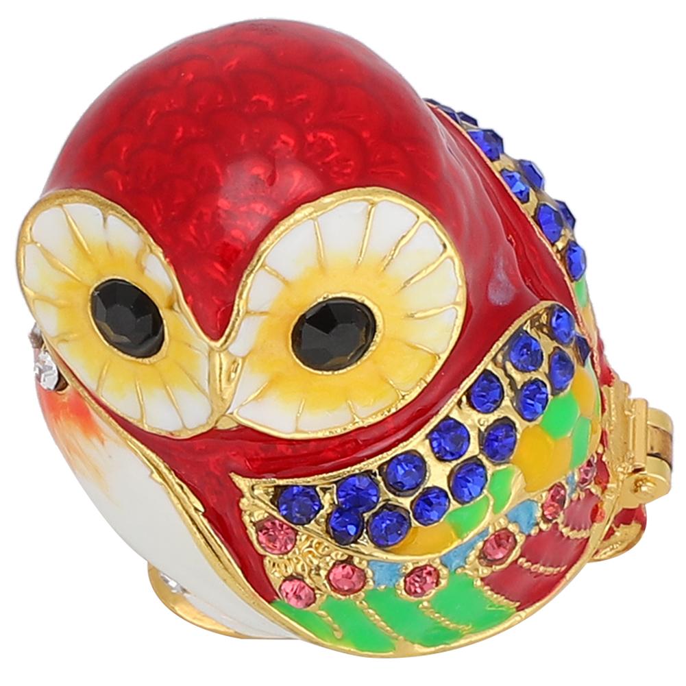 Owl Jewelry Box Alloy Metal Crafts Storage Enameled Painted Ornaments Home Decoration