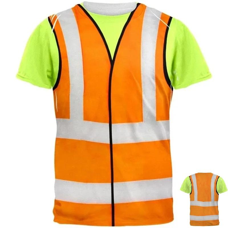 

Костюм для косплея дорожного рабочего, футболки, 3D жилет строителя с графикой, мужские футболки, летние модные повседневные топы с коротким рукавом и круглым вырезом XS