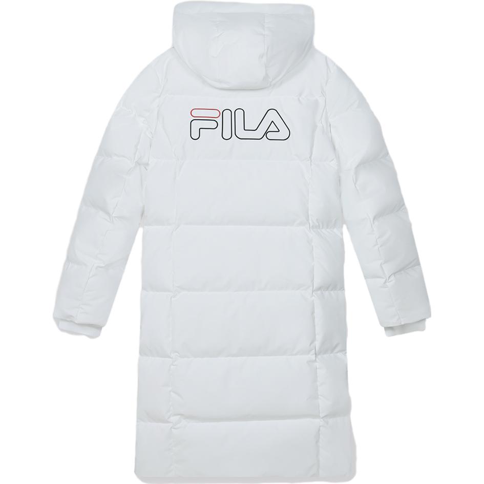 FILA Official 2023 Winter New Long Down Jacket Fashion Casual Loose Hooded Coat Women outerwear Standard-White F11W349924F-WT
