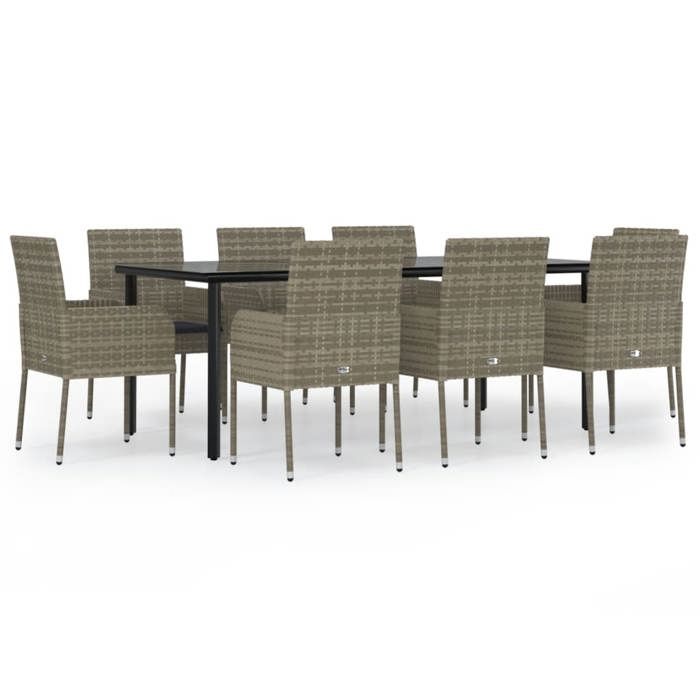 VidaXL 9-piece Garden Dining Set and Cushions Black and Grey 3185165