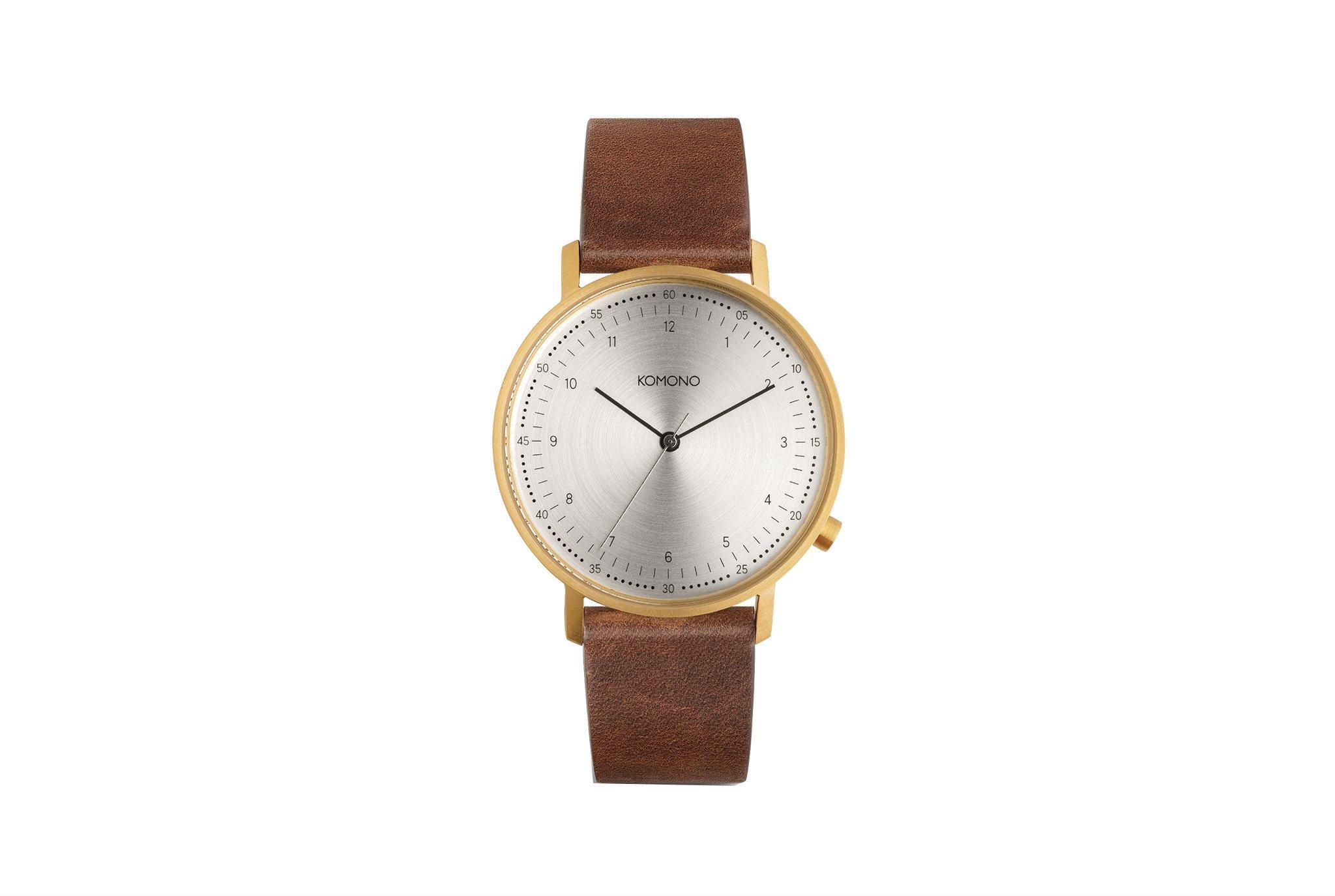 

Komono Lewis Saddle Brown Leather Band White Quartz Dial Watch KOM-W4056 Мужские