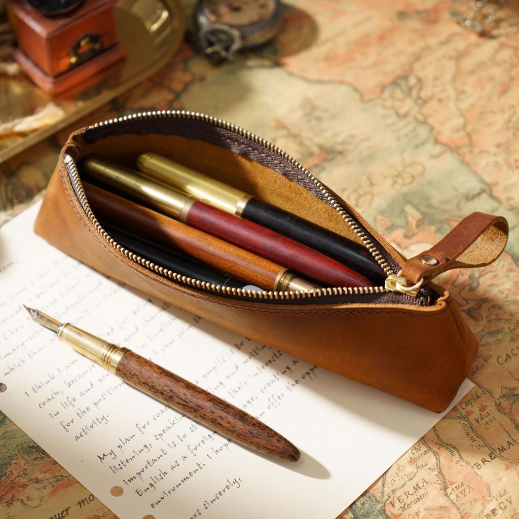 Crazy Horse Leder Stiftehalter Stifteorganizer Schreibtischbox mit Reißverschluss Höchste Qualität Mode Langlebig Benutzerdefiniertes Logo