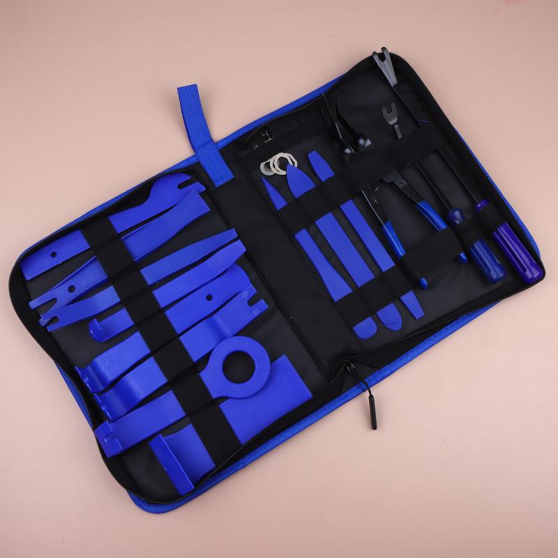 Ensemble d'outils de retrait de garnitures 11/19 pièces Pince à clips Pince pour enlever la sellerie Nylon Ensemble de retrait de panneaux de voiture avec sac de rangement portable