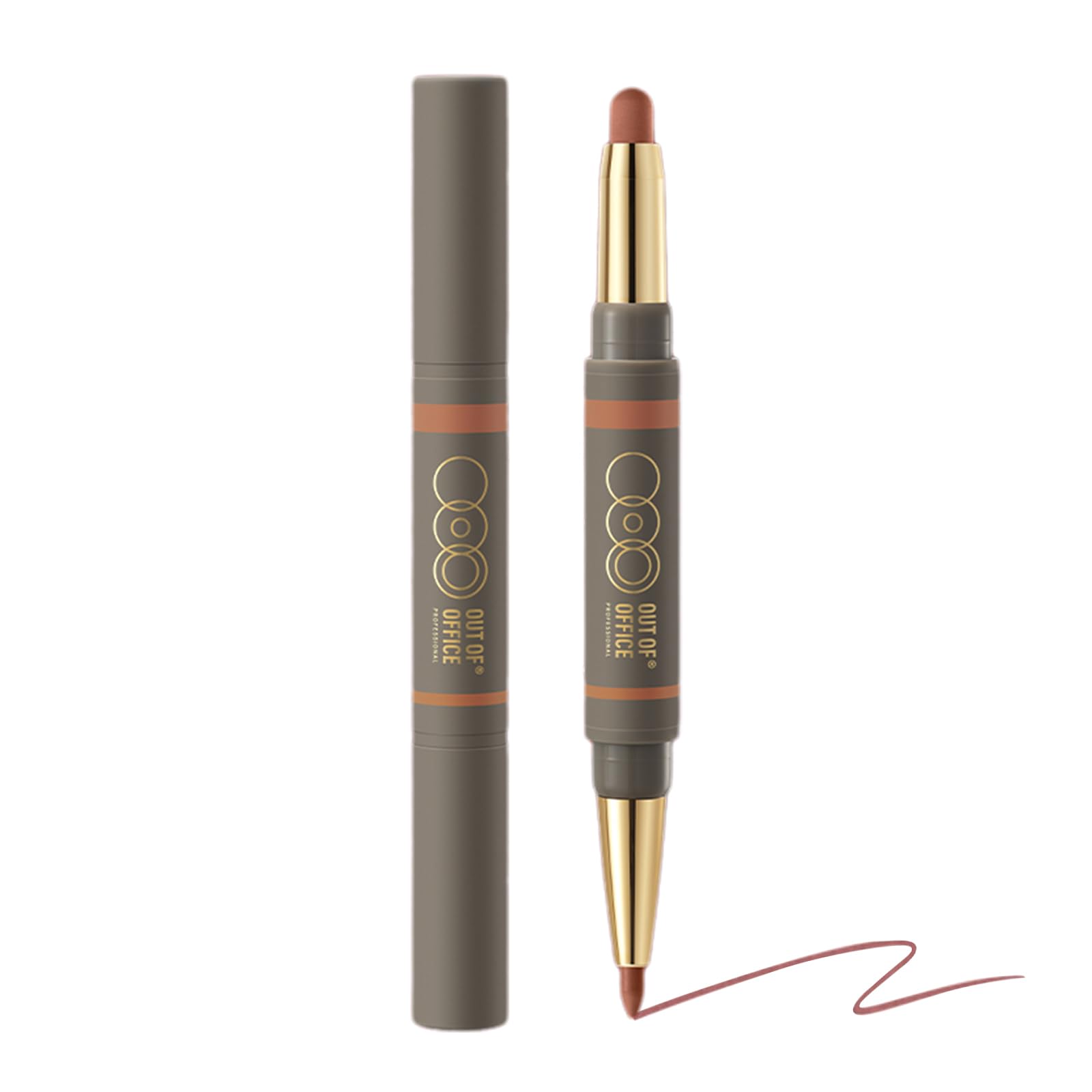 out of office lip liner, natural nude color, soft and natural look, double-ended lip pencil, natural nude color, double-ended lipstick pen, misty