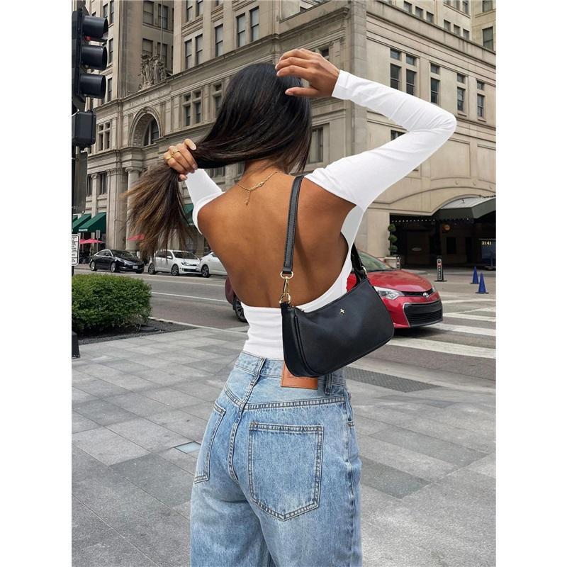 Damen Slim Top Langarmshirts Basic Crop Tops Ausgehmode Einfarbig Rundhals Layer Slim Fit Tops