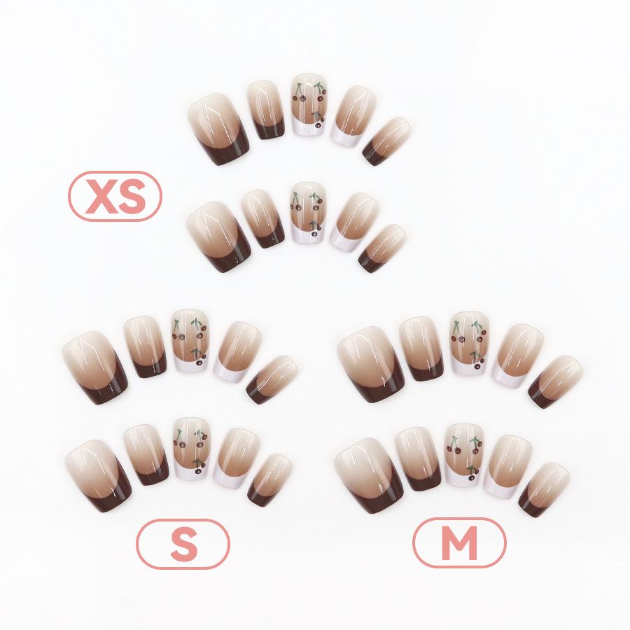 French Autumn/Winter Cherry Ice Transparent Short Nail Art Set - 30 Detachable Pieces