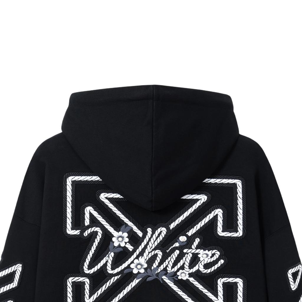 OFF WHITE Bluzy Męskie Czarne Z Kapturem Niewyjmowany Umiarkowany Prosty Krój OFFSWGLOGA65R