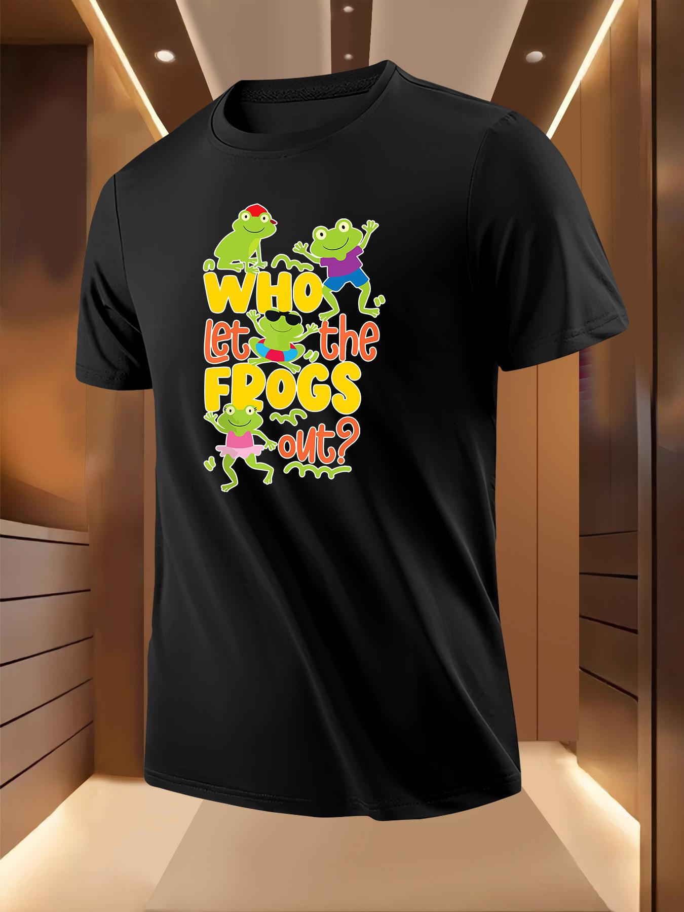 Summer Tshirt with Vibrant Frog Print - Who Let the FROG... S