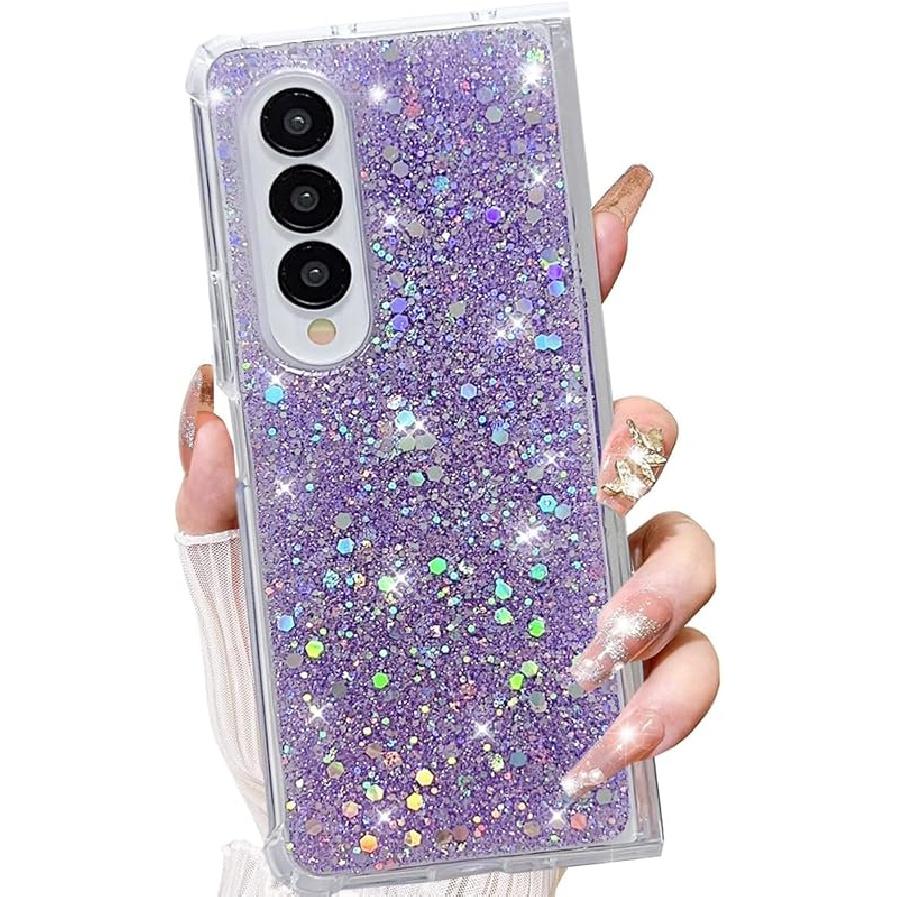 For Samsung Galaxy Z Fold 6 Glitter Case, Cute Bling Sparkle Sparkly Shiny Soft TPU Silicone Clear Bumper Four Corner Shockproof Protective Case for