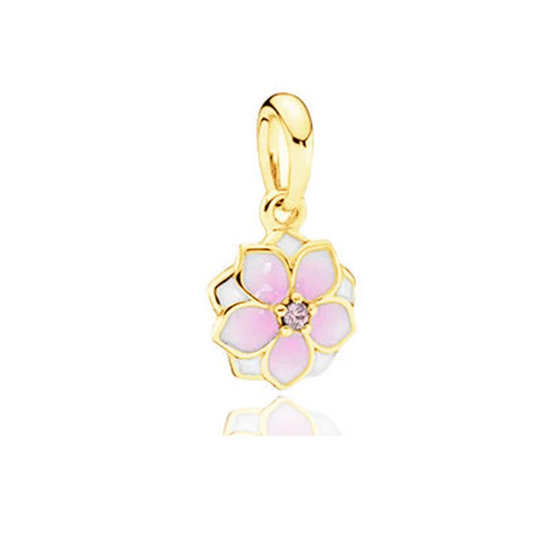 Diy Jewelry Gifts Sparkling Golden Cherry Blossom Rose In Bloom Pink Daisy Flower Lucky Clover Charm Beads Fit Original Bracelet