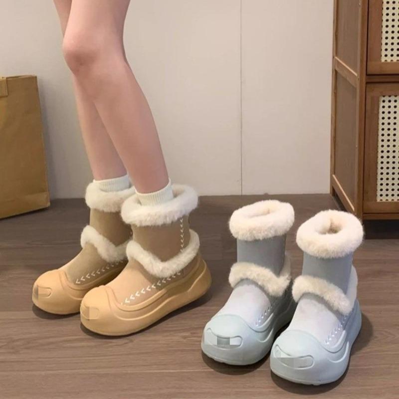 New Women's Versatile, Fleece, Warm, Thick-soled Cotton Shoes with Big Heads and Snow Boots