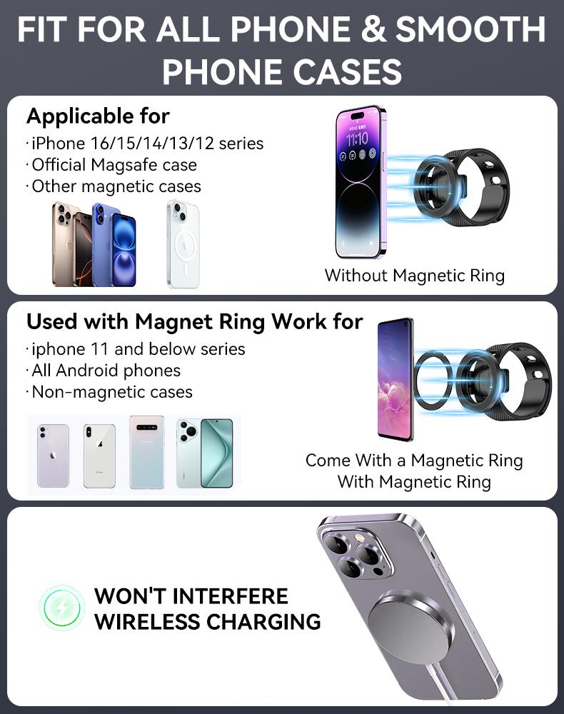 Oatsbasf Magnetic Phone Holder with Silicone Strap Strong Magnets for iPhone 17 16 15 Samsung Stand for Pram Golf Cart