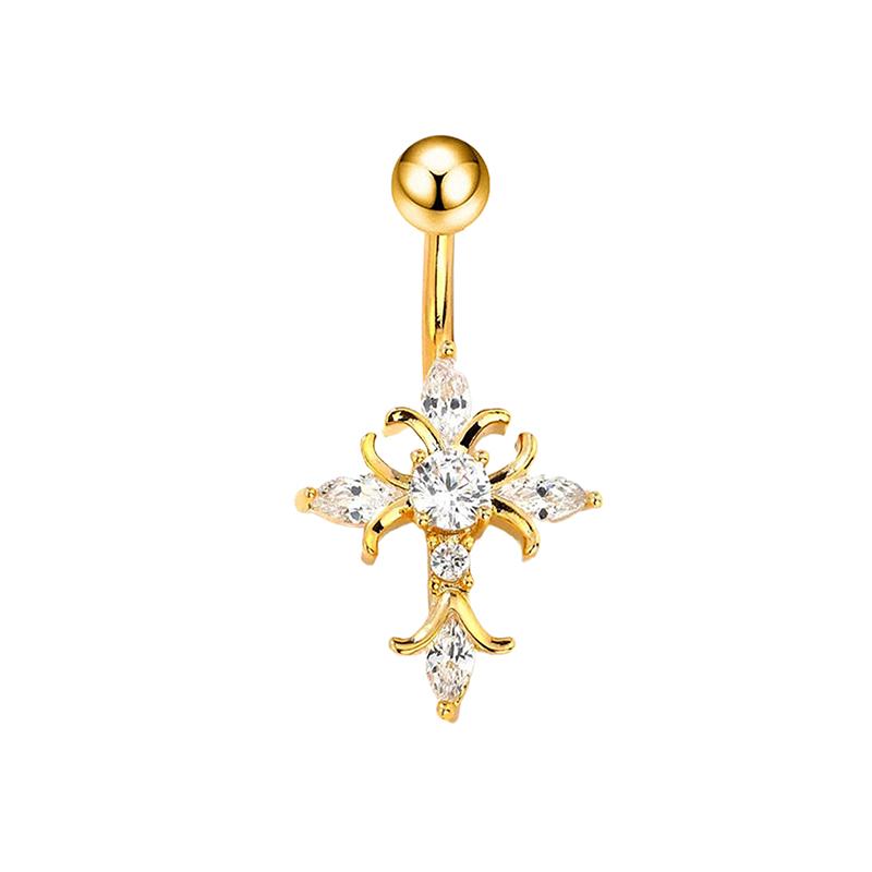 Bijoux de Piercing Nombril Croix Chrétienne Barre Haltère Titane 14G Femme Homme Accessoires Religieux Couleur Or Argent Anneaux de Nombril