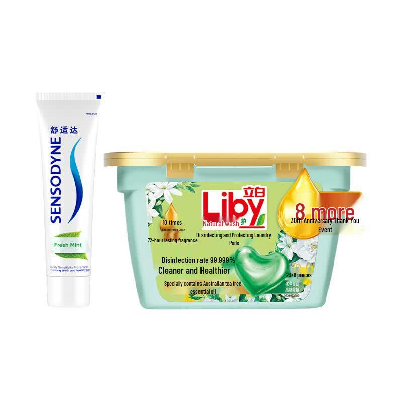Набор: Зубная паста Sensodyne Свежая мята и Гель для стирки Liby