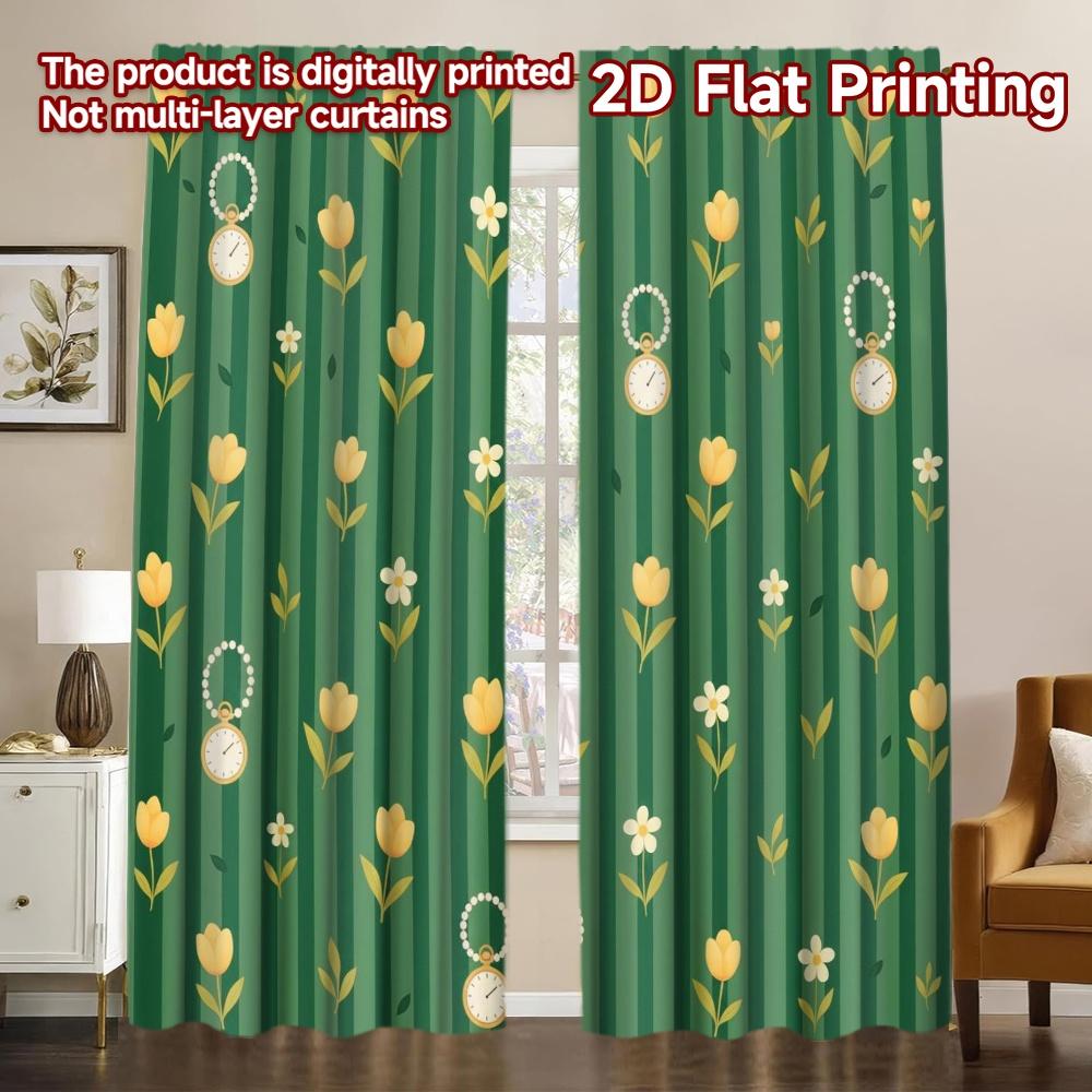 

Set Of 2 Flat Printing Background Curtain Easter Bunny Colorful Eggs Polyester Without Electricity Festive Curtains Made Machine Washable W100*H70(CM)-Grommet top&1PCS