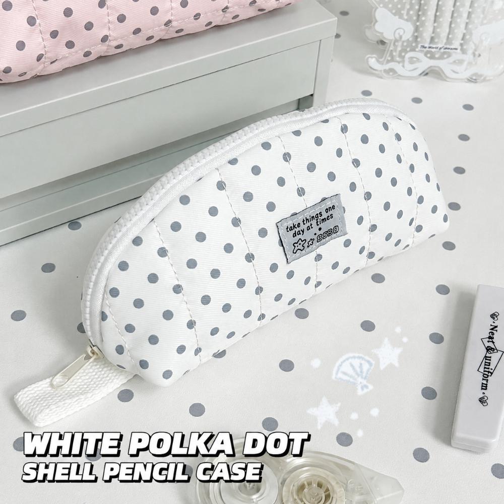 Polka Dot Print Pencil Case Shell Shape Pen Bag INS Stationery Storage Bag  Home Travel