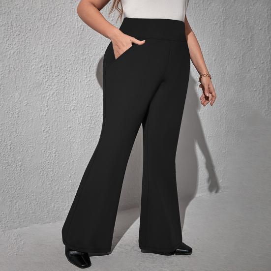 High Waist Yoga Pants Full-Length Women Solid Color Pockets Sport with Elastic Waist Style Flared