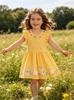 JumpTiaoMi Summer Girls' Dress: Short-Sleeved Cartoon Embroidered Children's Dress