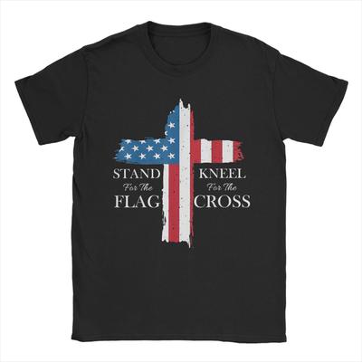 Homens Apoiam a Bandeira Ajoelham-se pela Cruz Camisetas Dia dos Veteranos Roupas de Algodão Puro Camisetas de Manga Curta com Gola Redonda Camiseta Única