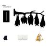 Festive Entrance Hanging Bell Halloween Wall Decor, Matte Black Dead Branch Bat Silhouette Ornament Courtyard Decoration with Metal Bell, Easy Install