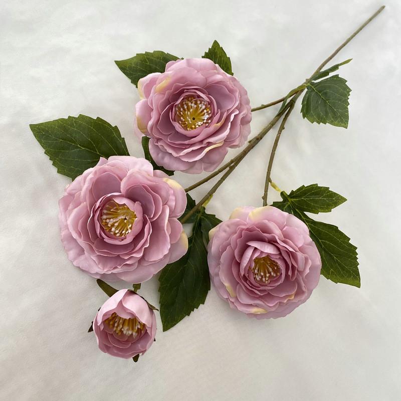 Long Branch Fu Character Fourhead Camellia Artificial Flower For Wedding Hall And Home Decoration