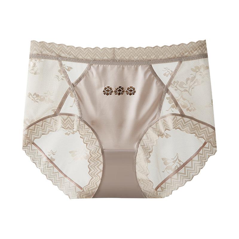 Girl Spring New Style Simple Sexy Lace High Waist Without Trace Pure Cotton Antibacterial Crotch Underwear