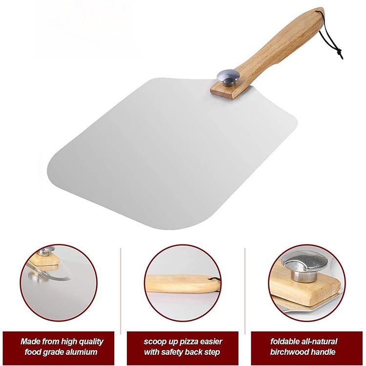 12 Inch Aluminum Pizza Paddle Pizza Peel with Foldable Wood Handle for Baking Homemade Pizza Bread