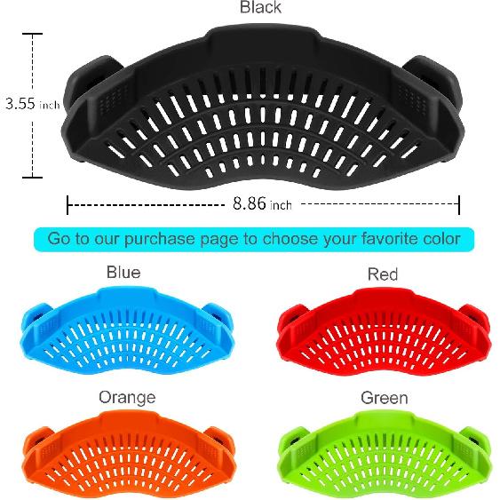 AUOON Clip On Strainer Silicone for All Pots and Pans, Pasta Strainer Clip On Food Strainer for Meat Vegetables Fruit Silicone Kitchen Colander