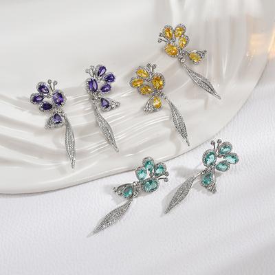 Fashionable, Light Luxury, Micro-Inlaid Zircon Earrings, Floral Shapes, High-End Temperament, Versatile Earrings, Women