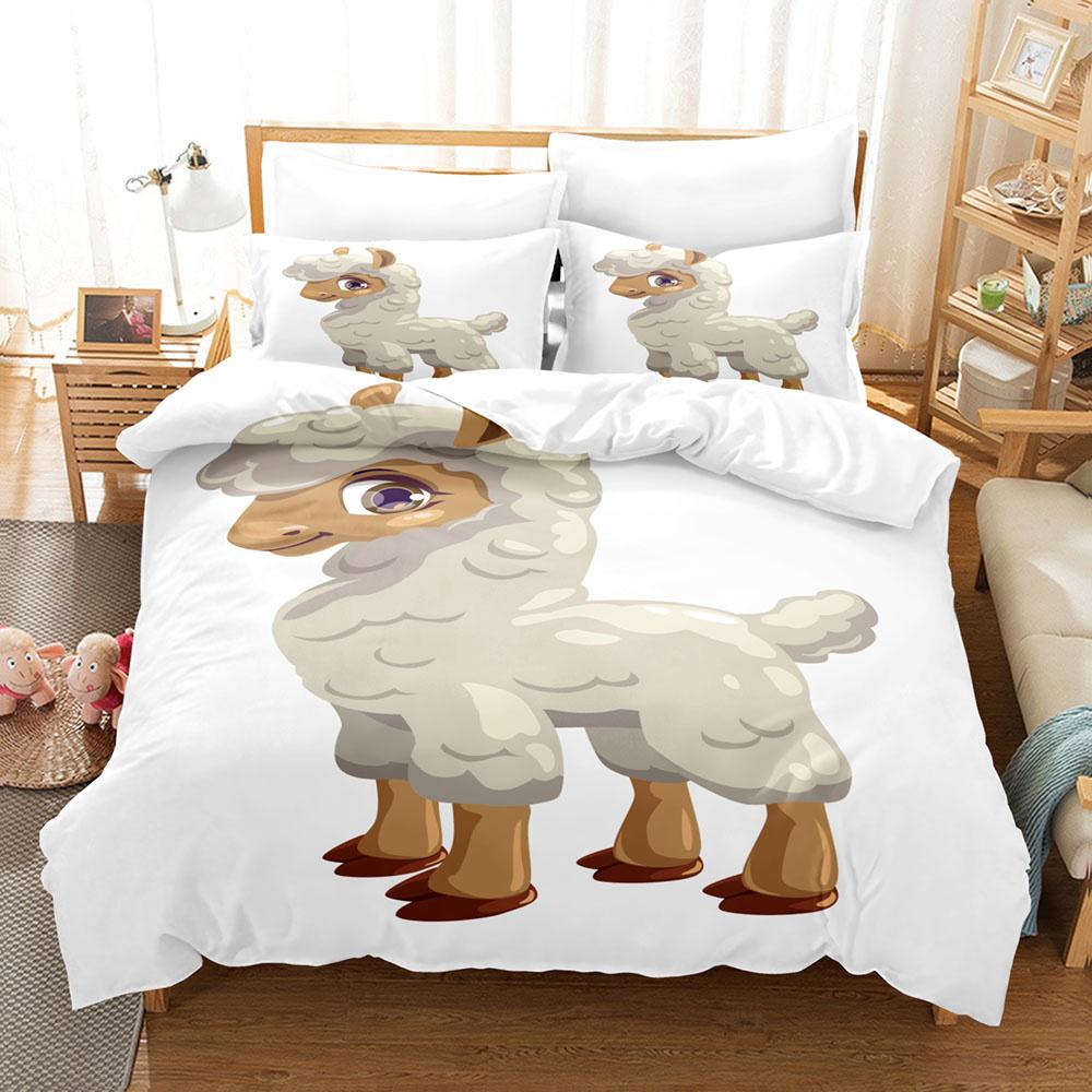 Kreslená koza Povlečení roztomilé kawaii bílá koza bílé pozadí velikost king queen pro dívky chlapce dárek polyesterová sada ložního prádla